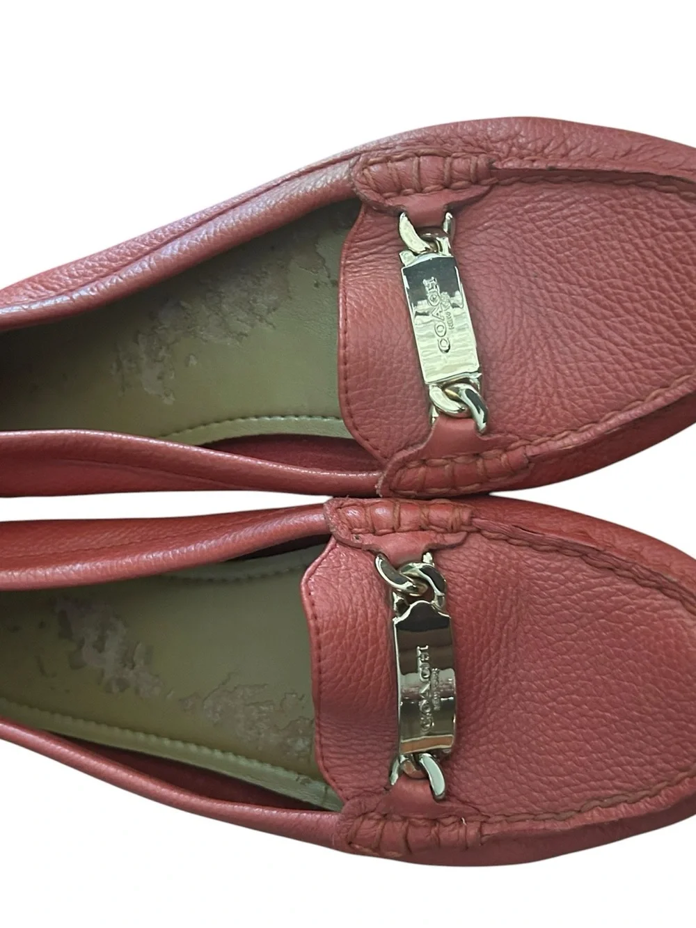 Coach Coral Leather Slip-On Loafers with Gold Hardware